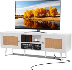 Vevor 65 hüvelykes TV-állvány, rattan ajtók, konnektor és USB, fehér