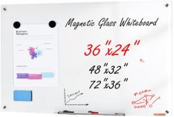 Vevor Mágneses fehér üvegtábla 900×600 mm, falra szerelhető, polccal
