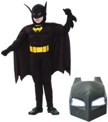 DEPOX Set masca LED si costum carnaval Batman cu muschi pentru copii, negru, 5-7 ani, 110-120 cm (1510) Costum bal mascat copii