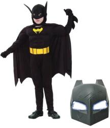 DEPOX Set masca LED si costum carnaval Batman cu muschi pentru copii, negru, 7-9 ani, 120-130 cm (1508) Costum bal mascat copii