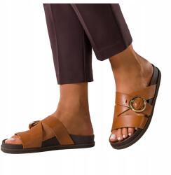Casu Flip-flop Papucs Barna Női Bőr Lapos Keresztpánt Arany Csat R 37 (7118400000377)