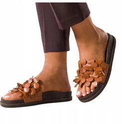 Casu Flip-flop Papucs Barna Női Bőr Lapos Dekoratív Varrás Divat R 36 (7118380000367)