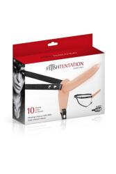  Strap-On cu 10 Moduri de Vibratii, Silicon, USB, Natural, 15.5 cm