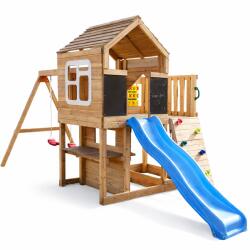 Ginger Home Голяма Детска Дървена Къщичка ginger home за Двор с Пързалка, 2 Люлки, Катерушка и Пясъчник - 250×150×267 см (sh3)