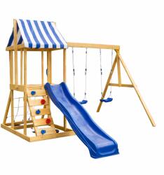 Ginger Home Детски Дървен Комплект за Игра на Открито ginger home 4 в 1 - Пързалка 1.8 м, 2 Люлки, Катерушка и Въжена Мрежа, 308×318×244 см (sg3a)