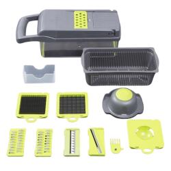 Flippy Feliator Multifunctional, Flippy, Razatoare, 8 in 1, pentru Fructe si Legume, 10 Piese, Lame de Inox, Recipient Stocare, Separator Oua, Protectie Mana, ABS, 32.2x11.3 cm, Verde/Gri (126322)