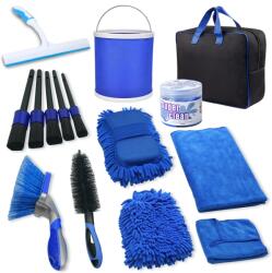 Flippy Set 15 Accesorii pentru Curatare Auto, Flippy, din PP si Microfibra, Interior/Exterior, 30 x 24 x 12 cm, Albastru/Negru (133236)