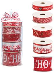 Flippy Panglica Decorativa cu Tematica de Craciun, Flippy, Set din 4 bucat + 1 Rulon Ata Rosie Alba, Panglica pentru Cadou de Craciun Brad si Decor, 2 M per bucata, Model HO HO HO, Rosu (161848)