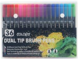 Flippy Set 36 Carioci, Flippy, pe Baza de Apa, 2 Tipuri de Varf, 1-2 mm, 0.4 mm, Corp Carioca Negru, din Plastic, Multicolor (133633)