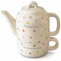 Flippy Set de Ceai, Flippy, Ceainic cu Ceasca pentru Uz Casnic, Stele cu Luna, Set de Ceai pentru Copii, Adulti, 18 x 17 x 13 cm, Alb Crem (164705)