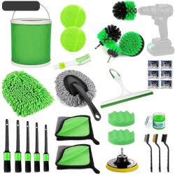 Flippy Set 30 Accesorii pentru Curatare Auto, Flippy, din PP si Microfibra, Interior/Exterior, 30 x 24 x 12 cm, Verde (133243)