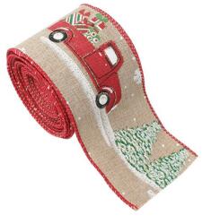 Flippy Panglica Decorativa pentru Craciun, Flippy, Ornament pentru Brad de Craciun, Pretreceri, Panglica cu Design Masina Rosie, 200 x 6.3 cm, Khaki (161831)