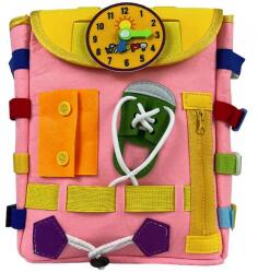 Flippy Ghiozdan Montessori, Flippy, pentru Copii 2-6 ani, Fidget Pop, cu Catarame si Fermoare, Jucarii Senzoriale, Activitate de Invatare prin Joc, Roz, 0.25 kg, 28x10x23 cm (126314)