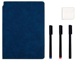 Flippy Set Agenda A5 Reutilizabila cu Pagini Tip Tabla, Agenda Pagini Albe cu Stergere Uscata, 3 Markere, 1 Burete și 1 Laveta de sters, Portabila, 24 x 16.5 cm, Coperta Piele, Albastru (126443)