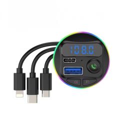 Flippy Incarcator Auto cu MP3 Player, Flippy, Port USB Fast Charge QC3.0 si Type C, PD 20W, Bluetooth, 3 Mufe de Incarcare, Negru (132778)