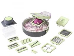 Flippy Feliator Multifunctional, Flippy, Razatoare, 8 in 1, pentru Fructe si Legume, 12 Piese, Lame de Inox, Recipient Stocare, Separator Oua, Protectie Mana, ABS, Gri/Verde, 29.5x9x21.8 cm (126325)