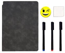 Flippy Set Agenda A5 Reutilizabila cu Pagini Tip Tabla, Agenda Pagini Albe cu Stergere Uscata, 3 Markere, 1 Burete și 1 Laveta de sters, Portabila, 24 x 16.5 cm, Coperta Piele, Negru (126440)