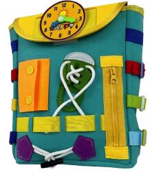 Flippy Ghiozdan Montessori, Flippy, pentru Copii 2-6 ani, Fidget Pop, cu Catarame si Fermoare, Jucarii Senzoriale, Activitate de Invatare prin Joc, Turcoaz, 0.25 kg, 28x10x23 cm (126315)