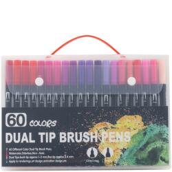 Flippy Set 60 Carioci, Flippy, pe Baza de Apa, 2 Tipuri de Varf, 1-2 mm, 0.4 mm, Corp Carioca Negru, din Plastic, Multicolor (133636)