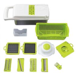 Flippy Feliator Multifunctional, Flippy, Razatoare, 8 in 1, pentru Fructe si Legume, 10 Piese, Lame de Inox, Recipient Stocare, Separator Oua, Protectie Mana, ABS, 67.5x38.5x49.5 cm, Verde/Alb (126323)