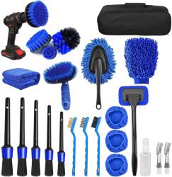Flippy Set 25 Accesorii pentru Curatare Auto, Flippy, din PP si Microfibra, Interior/Exterior, 30 x 24 x 12 cm, Albastru/Negru (133241)