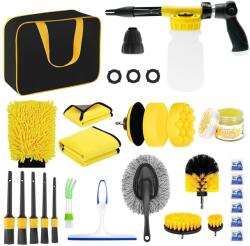 Flippy Set 26 Accesorii pentru Curatare Auto, Flippy, din PP si Microfibra, Interior/Exterior, 30.5 x 27.5 x 16 cm, Galben/Negru (133240)