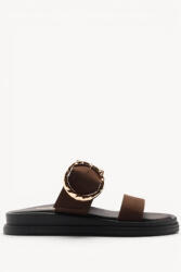 Ligglo Flatforme Din Piele Maro Cu Cataramă Mare Metalică (S26-27-BROWN)