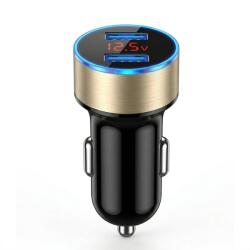 Flippy Incarcator Auto cu Afisaj Digital, Flippy, din Metal, 3.1A, Incarcare Rapida 6A PD+QC3.0, Dublu USB, Negru/Auriu (130768)