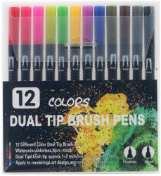 Flippy Set 12 Carioci, Flippy, pe Baza de Apa, 2 Tipuri de Varf, 1-2 mm, 0.4 mm, Corp Carioca Negru, din Plastic, Multicolor (133631)