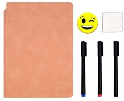 Flippy Set Agenda A5 Reutilizabila cu Pagini Tip Tabla, Agenda Pagini Albe cu Stergere Uscata, 3 Markere, 1 Burete și 1 Laveta de sters, Portabila, 24 x 16.5 cm, Coperta Piele, Roz Pal (126439)