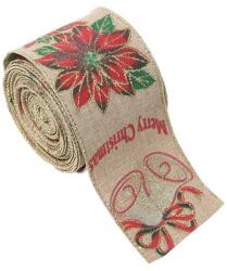 Flippy Panglica Decorativa pentru Craciun, Flippy, Ornament pentru Brad de Craciun, Pretreceri, Panglica cu Design Floare Rosie si Merry Christmas, 200 x 6.3 cm, Khaki (161830)