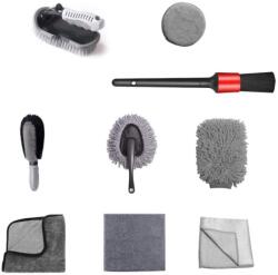 Flippy Set 9 Piese pentru Spalat Auto, Flippy, din Plastic si Microfibra, Perii si Lavete, Model A, Gri (133004)