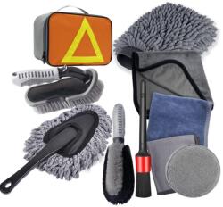 Flippy Set 10 Piese pentru Spalat Auto, Flippy, din Plastic si Microfibra, Perii si Lavete, Model C, Gri (133007)