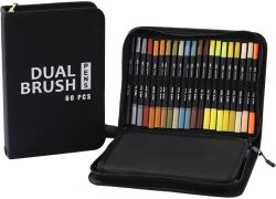 Flippy Set Carioci pe Baza de Apa, Flippy, 2 in 1, pentru Pictura, Caligrafie, 60 Culori, Penar Negru, Corp Carioca Negru, 26.5 x 17.5 x 4.5 cm, Multicolor (133647)