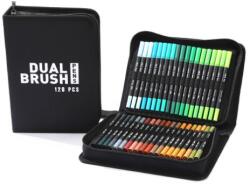 Flippy Set Carioci pe Baza de Apa, Flippy, 2 in 1, pentru Pictura, Caligrafie, 120 Culori, Penar Negru, Corp Carioca Negru, 27.5 x 19.5 x 8 cm, Multicolor (133650)
