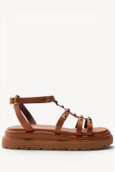 Ligglo Tabac Maro De Piele Flatforme Cu Ținte Aurii Șnururi (K26-11-CAMEL)