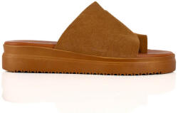 Ligglo Tabac Maro De Piele Flatforme Papuci Cu Textură De Catifea (M26-6-CAMEL)