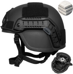 Linovit Cască tactică balistică MICH NIJ IIIA, Rezista la proiectile de 9mm, . 357 SIG și . 44 Magnum, compatibila NVG, Șină FAST, Sistem reglaj 360°, Material PE rezistent, Marime M, Negru (CTNM)