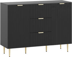 HOMCOM Bufet mobilier bucătărie depozitare cu 3 sertare, rafturi reglabile, dulapuri cu uși canelate, 120 x 40 x 90 cm, negru | Aosom Romania (83A-191V81BK) Bufet
