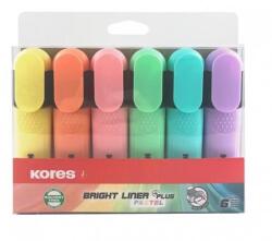 Kores Szövegkiemelő készlet, 0, 5-5 mm, KORES Bright Liner Plus Pastel, 6 különböző szín