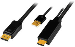 LogiLink HDMI-kábel, A/M + USB-A/M-DP/M, UHD 4K/30 Hz, 1 m
