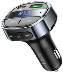 hoco. E70 bluetooth FM transmitter / autós töltő, USB-A-USB-C, digitális kijelző, PD, QC3.0, 5A, 30W, fekete