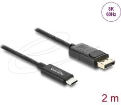 Delock USB-C / Thunderbolt -> DisplayPort 1.2 M/M video kábel 2m fekete fonott borítással (81702)