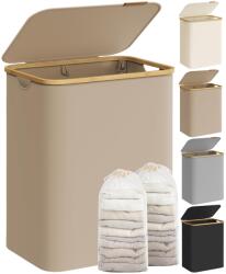 SONGMICS Laundry Basket with Lid, Laundry Hamper with 2 Compartments, 130L, Removable Laundry Bag, Oxford Fabric, Bamboo Handles, Foldable, 52 x 38.5 x 70.5 cm, Camel Brown LCB513LJ01 - PCT611W01 (B0F7XB53SY)