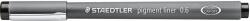 STAEDTLER black pigment liner, line width 0.6 mm, indelible pigment ink, long metal tip, long service life, 10 fineliners in a cardboard case, 308 06-9