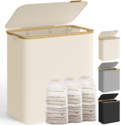 SONGMICS Laundry Basket with Lid, Laundry Hamper with 3 Compartments, 150L, Removable Laundry Bag, Oxford Fabric, Bamboo Handles, Foldable, 60 x 38.5 x 70.5 cm, Cream White LCB515W01 - PCT611W01 (B0CLTS3P25)