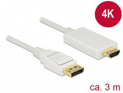 Delock Kábel Displayport 1.2 dugó & gt; High Speed HDMI-A dugó passzív 4K 3 m fehér (83819)
