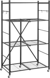 Vevor Összecsukható, 4 polcos állvány 91 cm széles × 53 cm mély × 152 cm magas, 5 kerékkel, 4 akasztóval