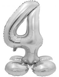 GoDan Silver, Ezüst 4-es szám fólia lufi talppal 72 cm (MLG145915)