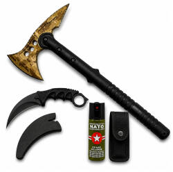 Depox Set topor Survivor, spray paralizant si cutit karambit DEPOX®, 39 cm/60 ml/18.5 cm, husa inclusa (1527)